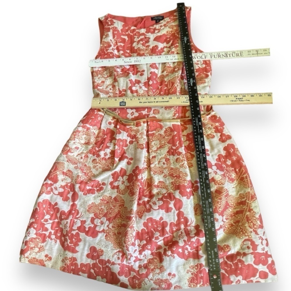 Tahari Women’s ASL Metallic Gold and Jacquard Orange Floral Fit n Flare Size 12 - Picture 7 of 16